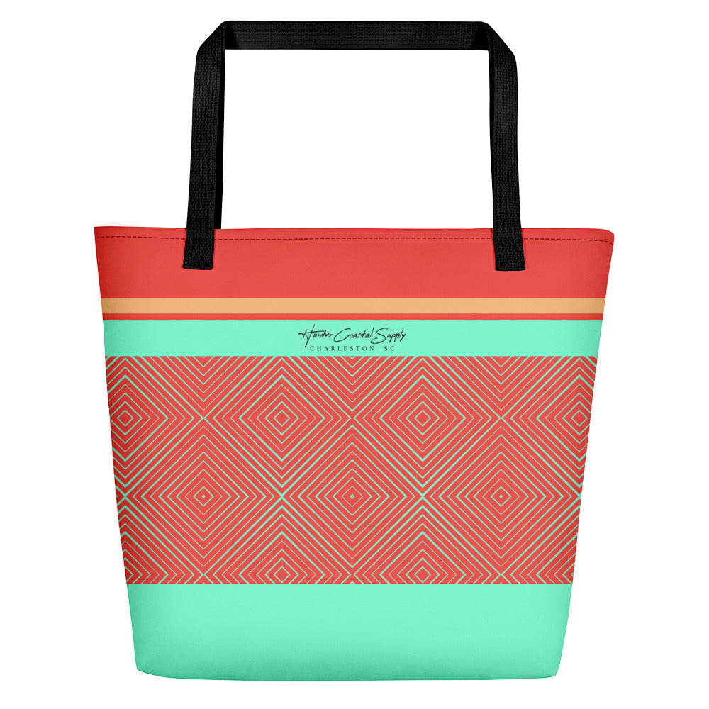 Hunter Coastal Supply - Geo Pattern Red Beach Bag
